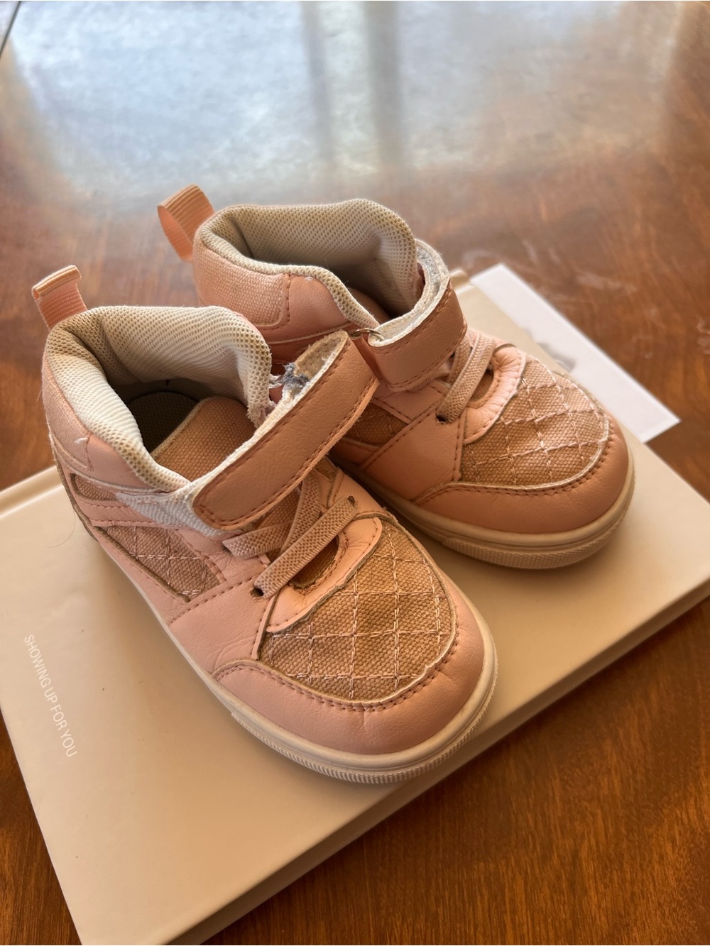 Toddler Quilted Pink Sneakers with Hook-and-Loop Strap